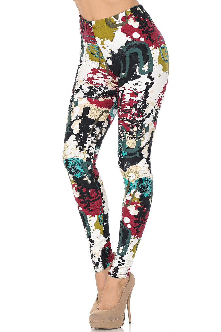 Buttery Soft Summer Picasso Extra Plus Size Leggings - 3X-5X (XPlus One Size,White)