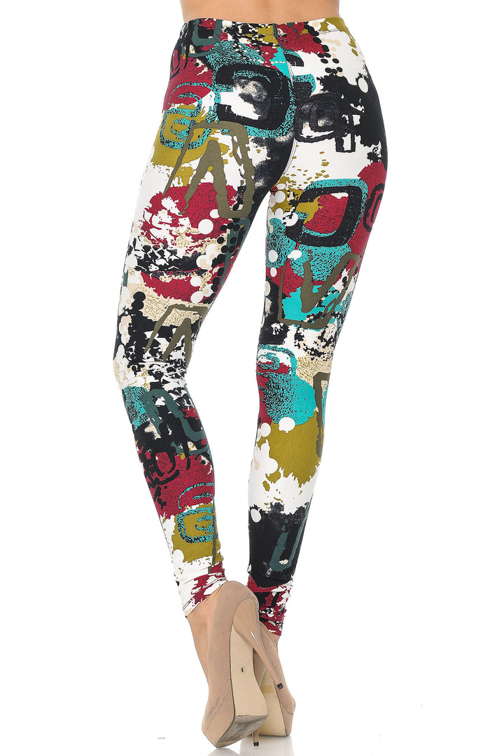 Buttery Soft Summer Picasso Extra Plus Size Leggings - 3X-5X (XPlus One Size,White)