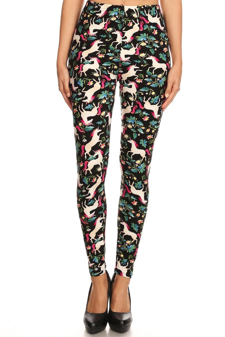 Buttery Soft Woodland Unicorn Plus Size Leggings - 3X-5X - Small Unicorns (One Size Plus,Green)