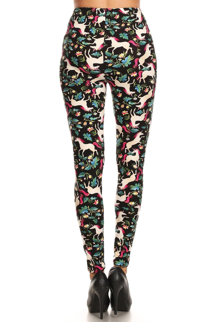 Buttery Soft Woodland Unicorn Plus Size Leggings - 3X-5X - Small Unicorns (One Size Plus,Green)