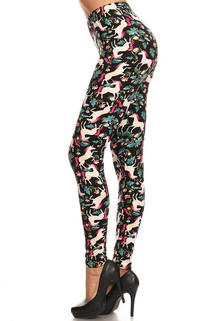 Buttery Soft Woodland Unicorn Plus Size Leggings - 3X-5X - Small Unicorns (One Size Plus,Green)