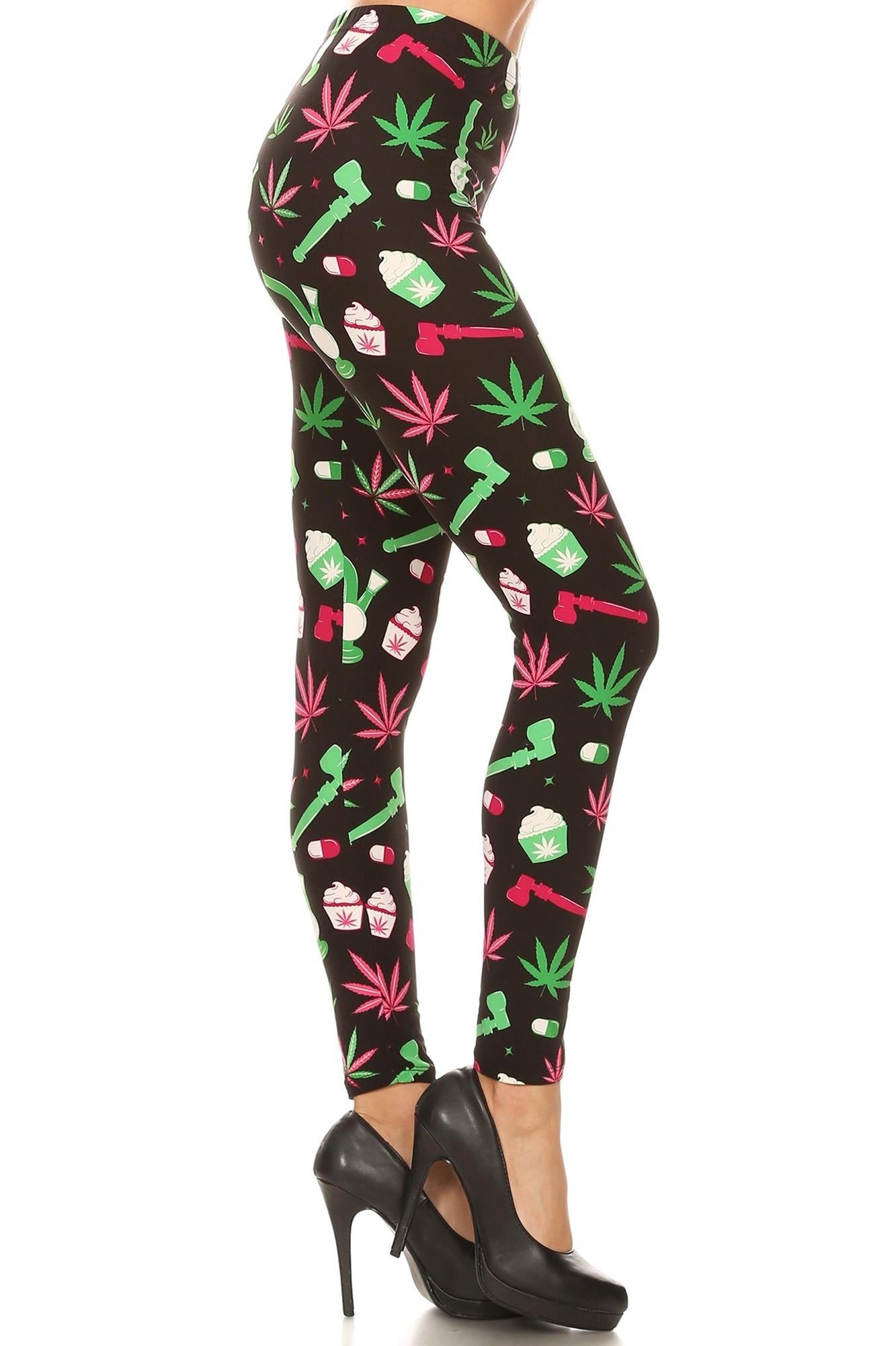 Buttery Soft Marijuana Esprit Extra Plus Size Leggings - 3X-5X (XPlus One Size,Green)