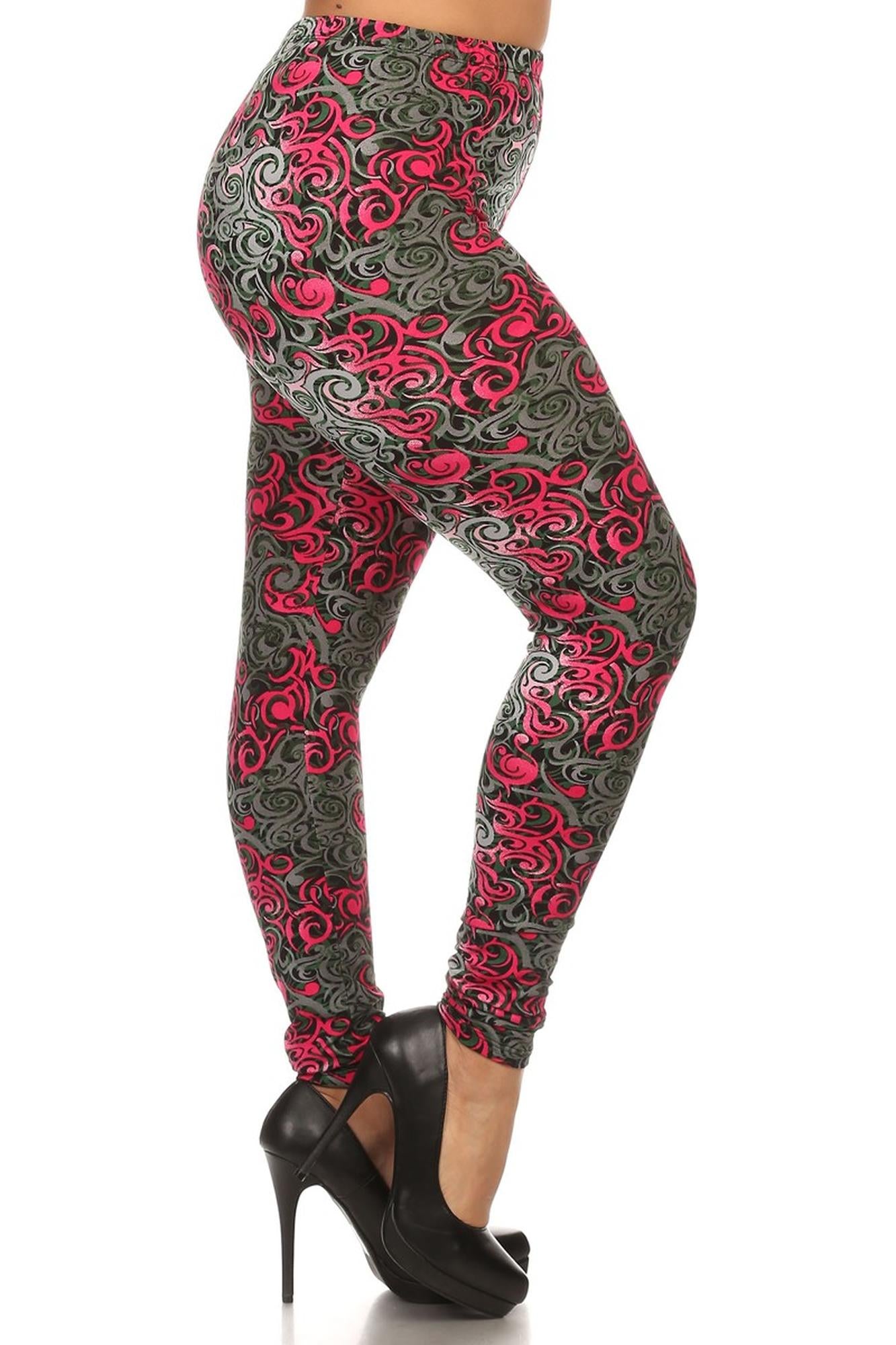 Buttery Soft Fuchsia Tangled Swirl Extra Plus Size Leggings - 3X-5X (One Size Plus,Fuchsia)