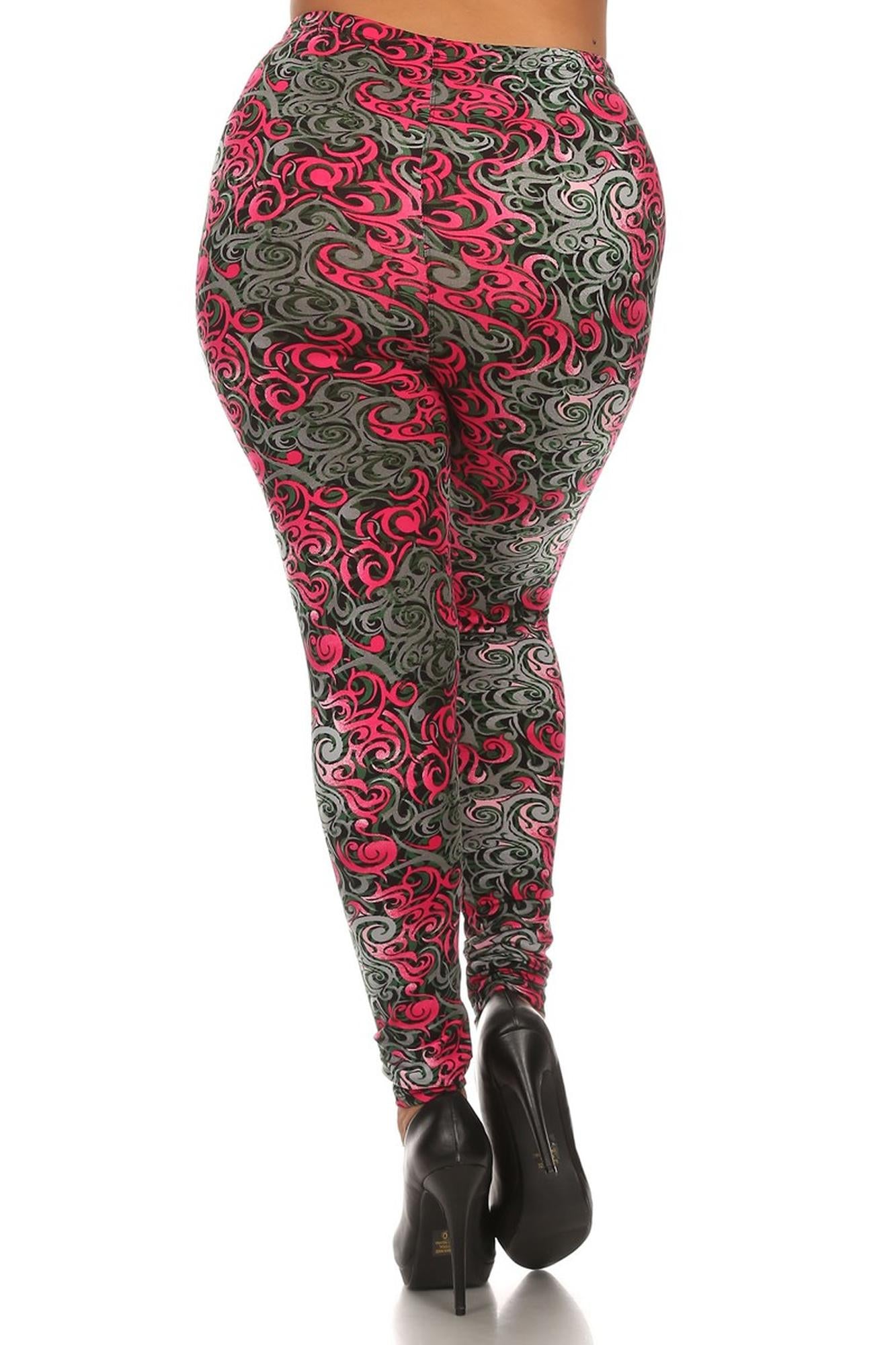 Buttery Soft Fuchsia Tangled Swirl Extra Plus Size Leggings - 3X-5X (One Size Plus,Fuchsia)