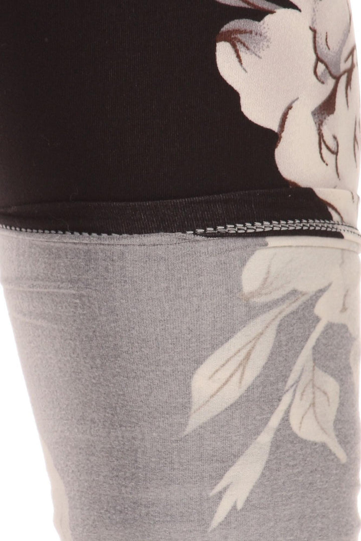 Buttery Soft Jumbo White Rose Extra Plus Size Leggings - 3X - 5X (XPlus One Size,Black)