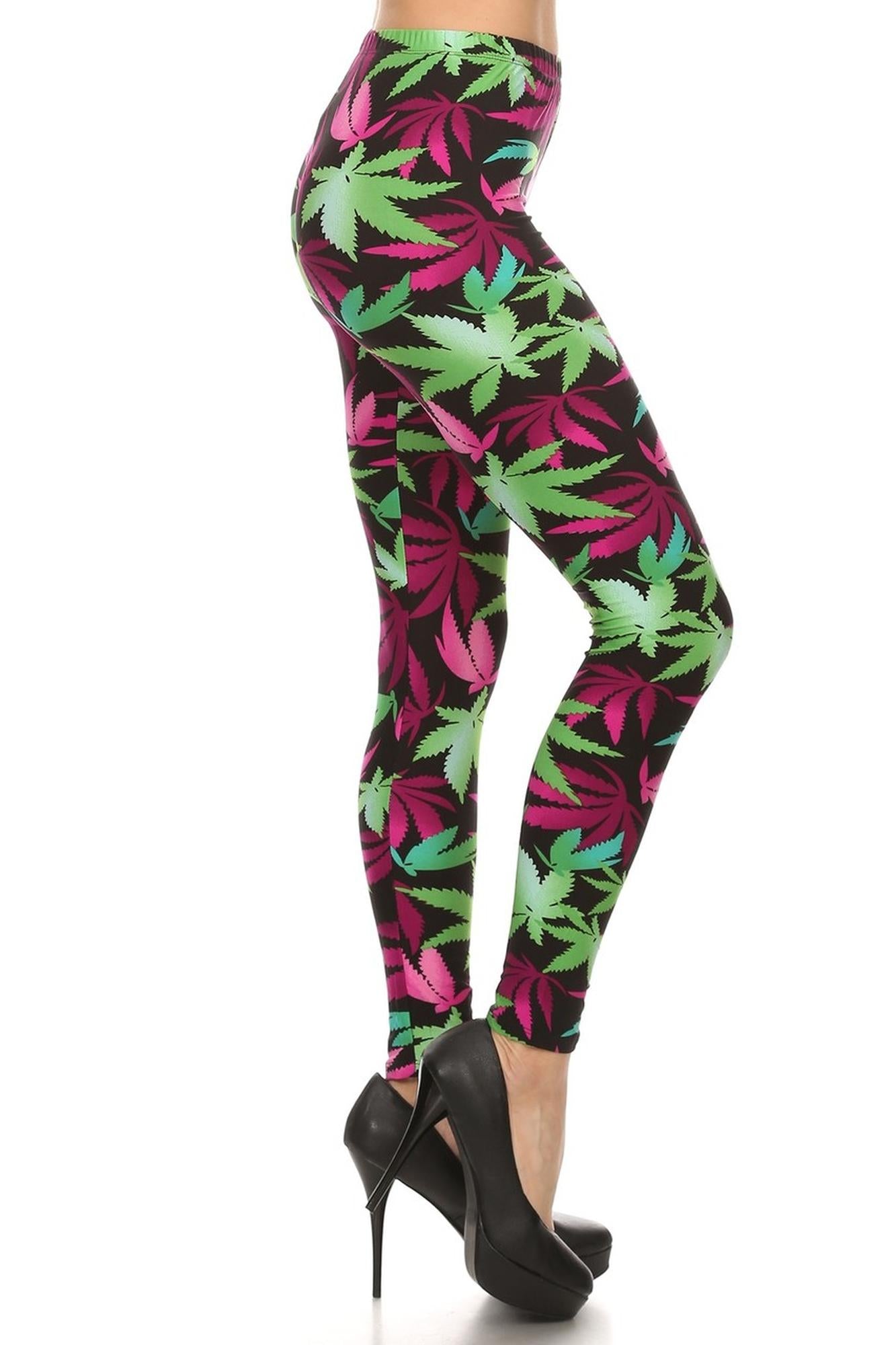 Buttery Soft Fuchsia Marijuana Extra Plus Size Leggings - 3X-5X (XPlus One Size,Fuchsia)