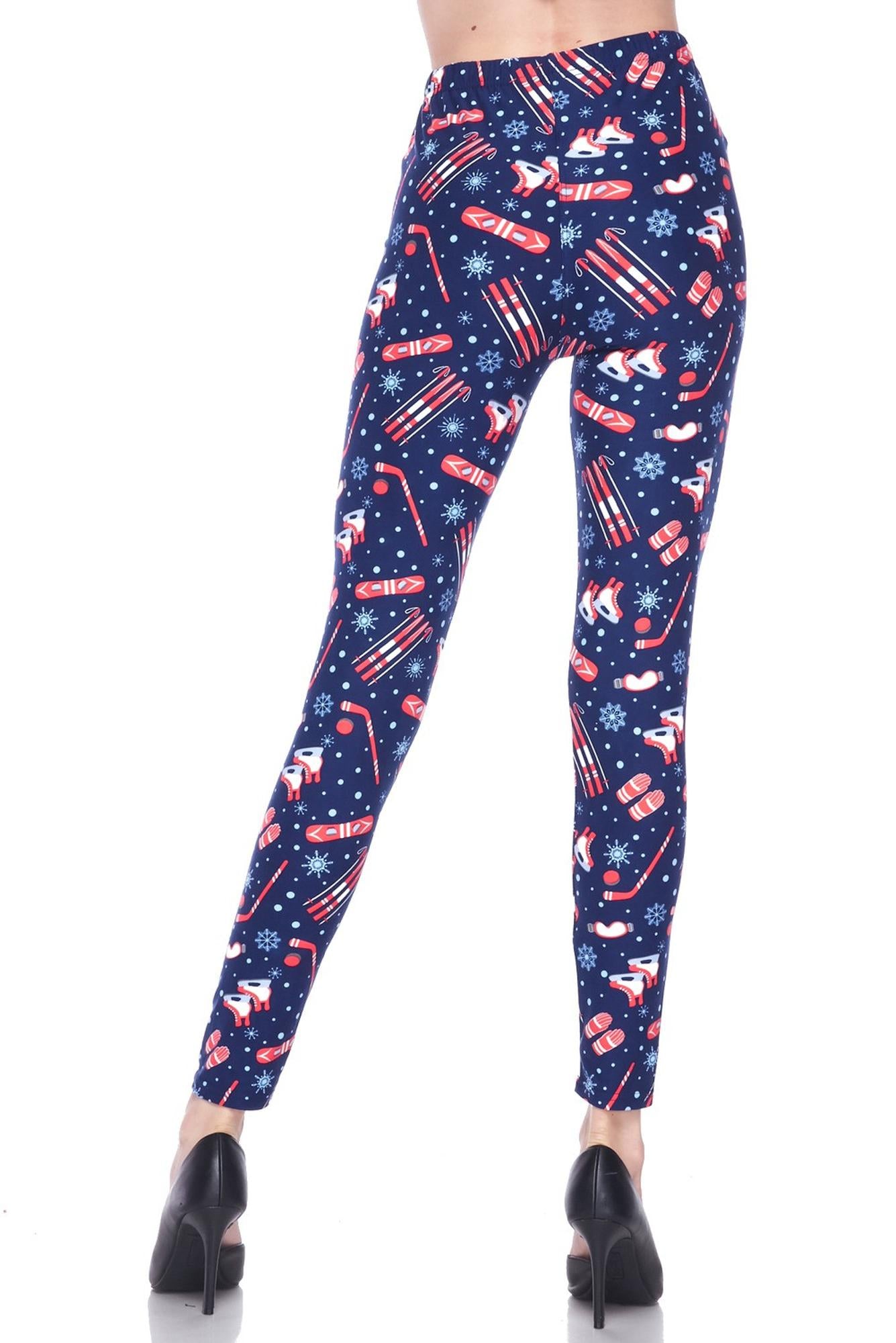 Buttery Soft Winter Sports and Snowflakes Extra Plus Size Leggings (XPlus One Size,Navy)