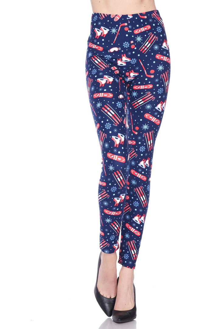Buttery Soft Winter Sports and Snowflakes Extra Plus Size Leggings (XPlus One Size,Navy)