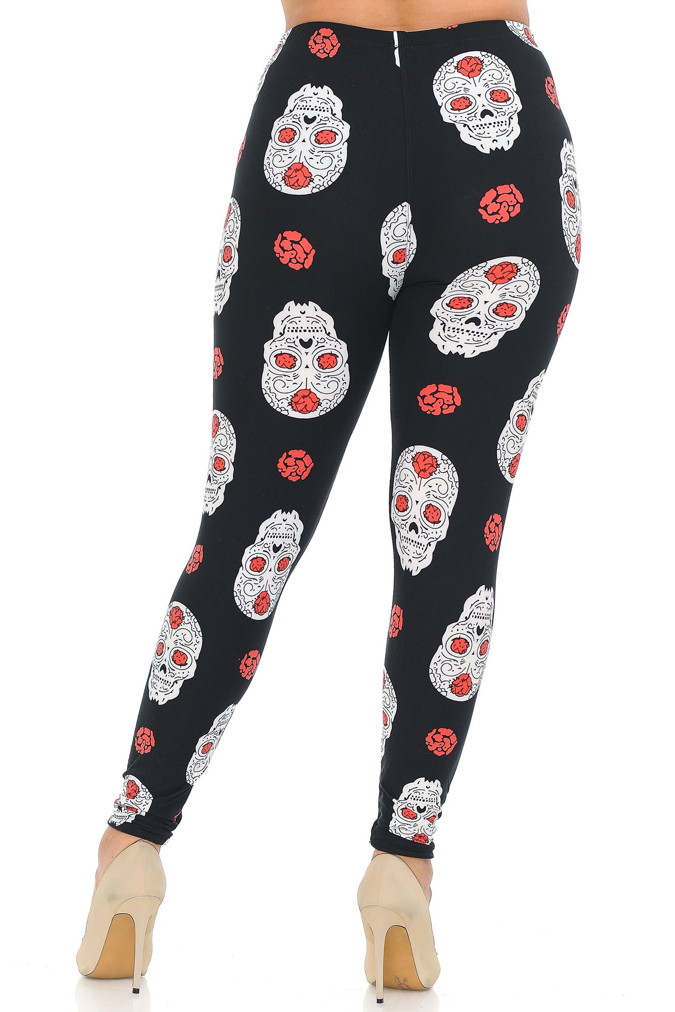Buttery Soft Rose and Skull Extra Plus Size Leggings - 3X-5X (One Size Plus,Black)