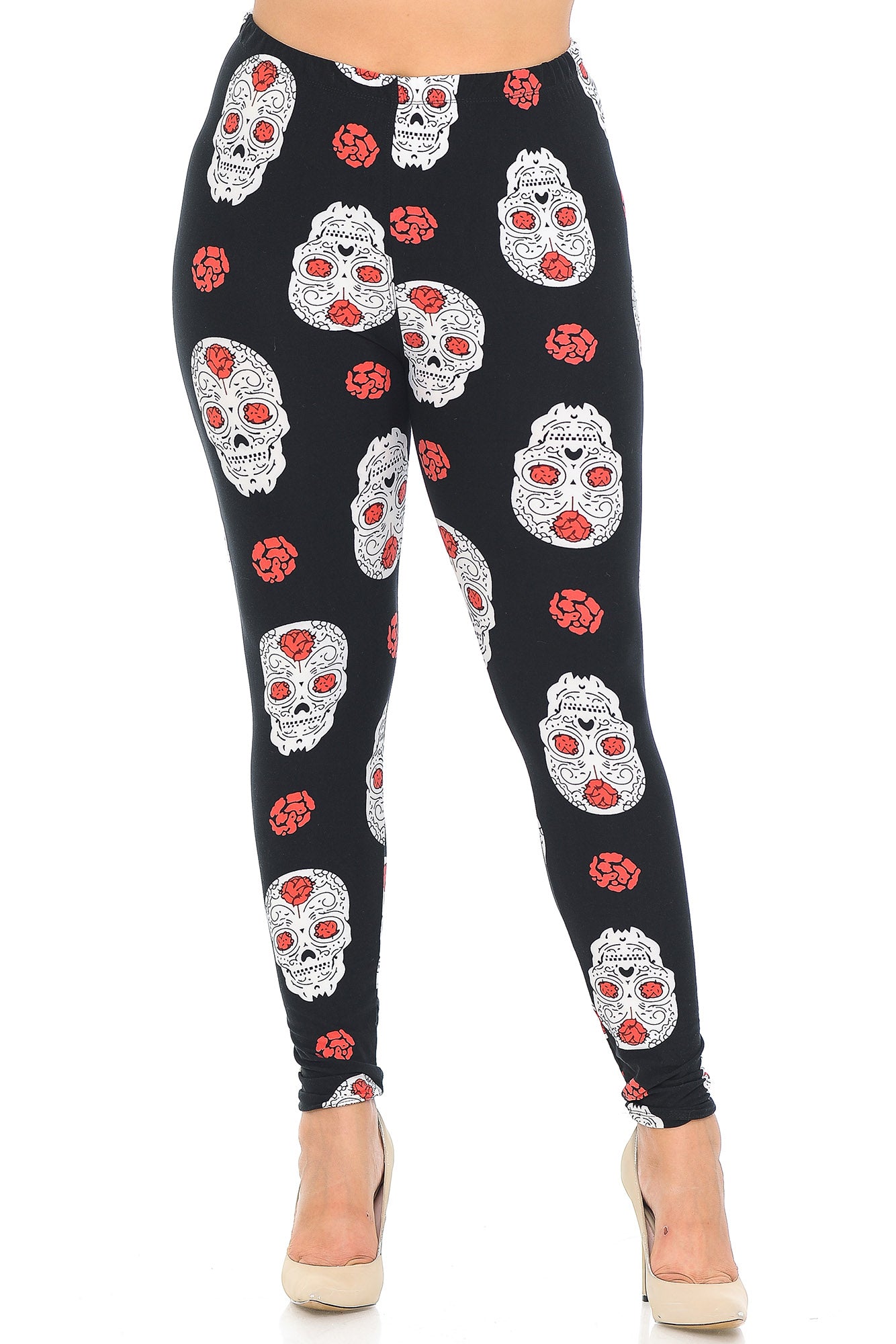 Buttery Soft Rose and Skull Extra Plus Size Leggings - 3X-5X (One Size Plus,Black)