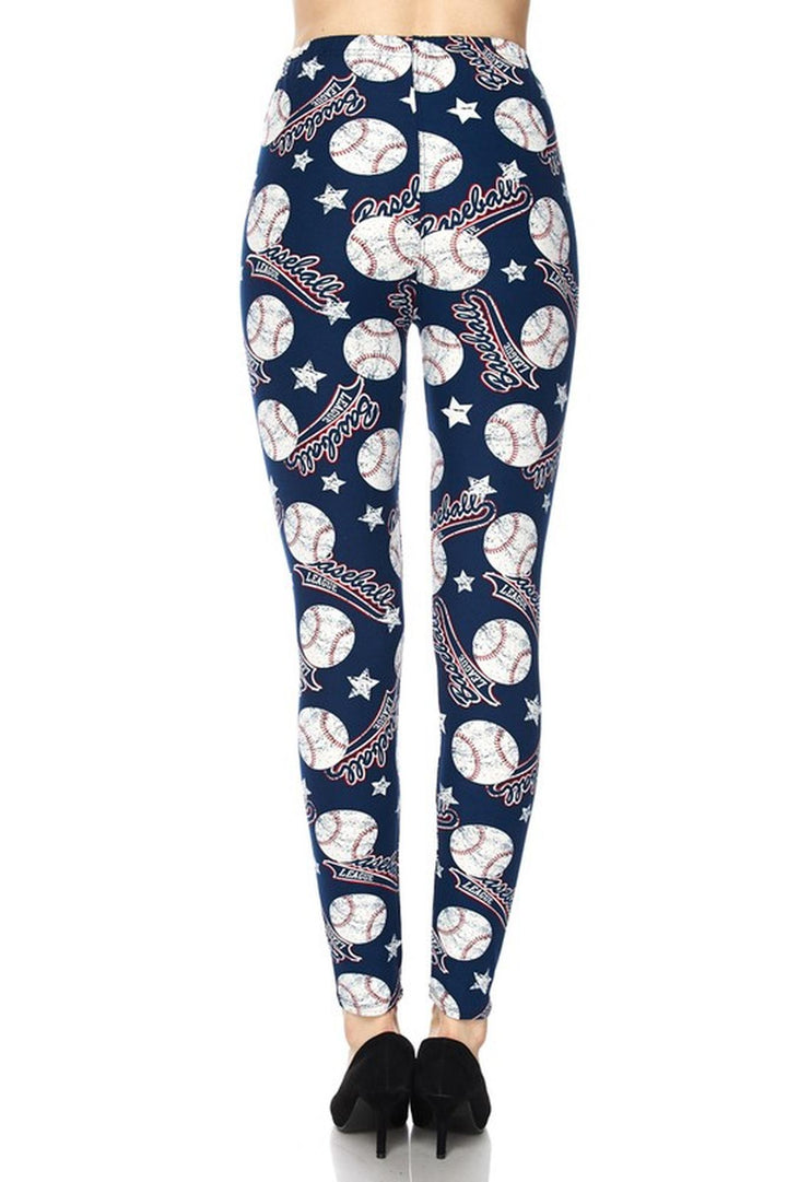 Buttery Soft Major League Baseball Plus Size Leggings - 3X-5X (One Size Plus,Blue)