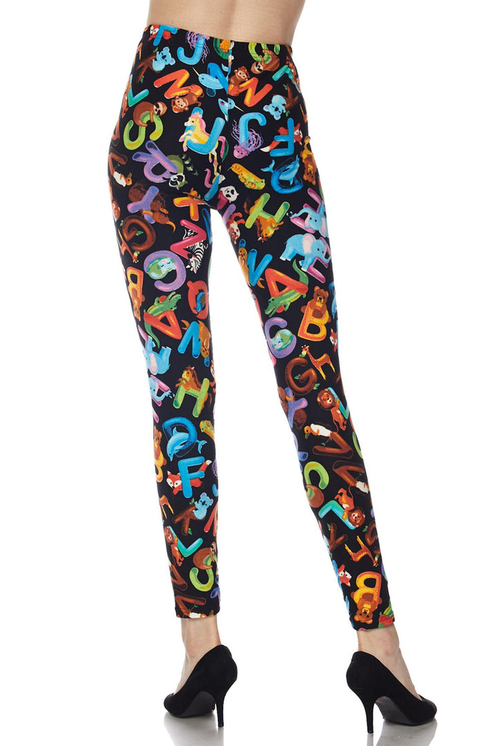 Buttery Soft Animal Alphabet Extra Plus Size Leggings - 3X-5X (XPlus One Size,Black)