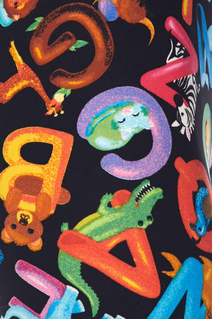 Buttery Soft Animal Alphabet Extra Plus Size Leggings - 3X-5X (XPlus One Size,Black)