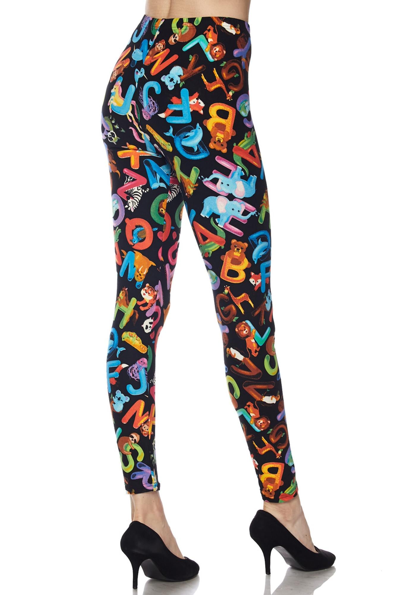 Buttery Soft Animal Alphabet Extra Plus Size Leggings - 3X-5X (XPlus One Size,Black)
