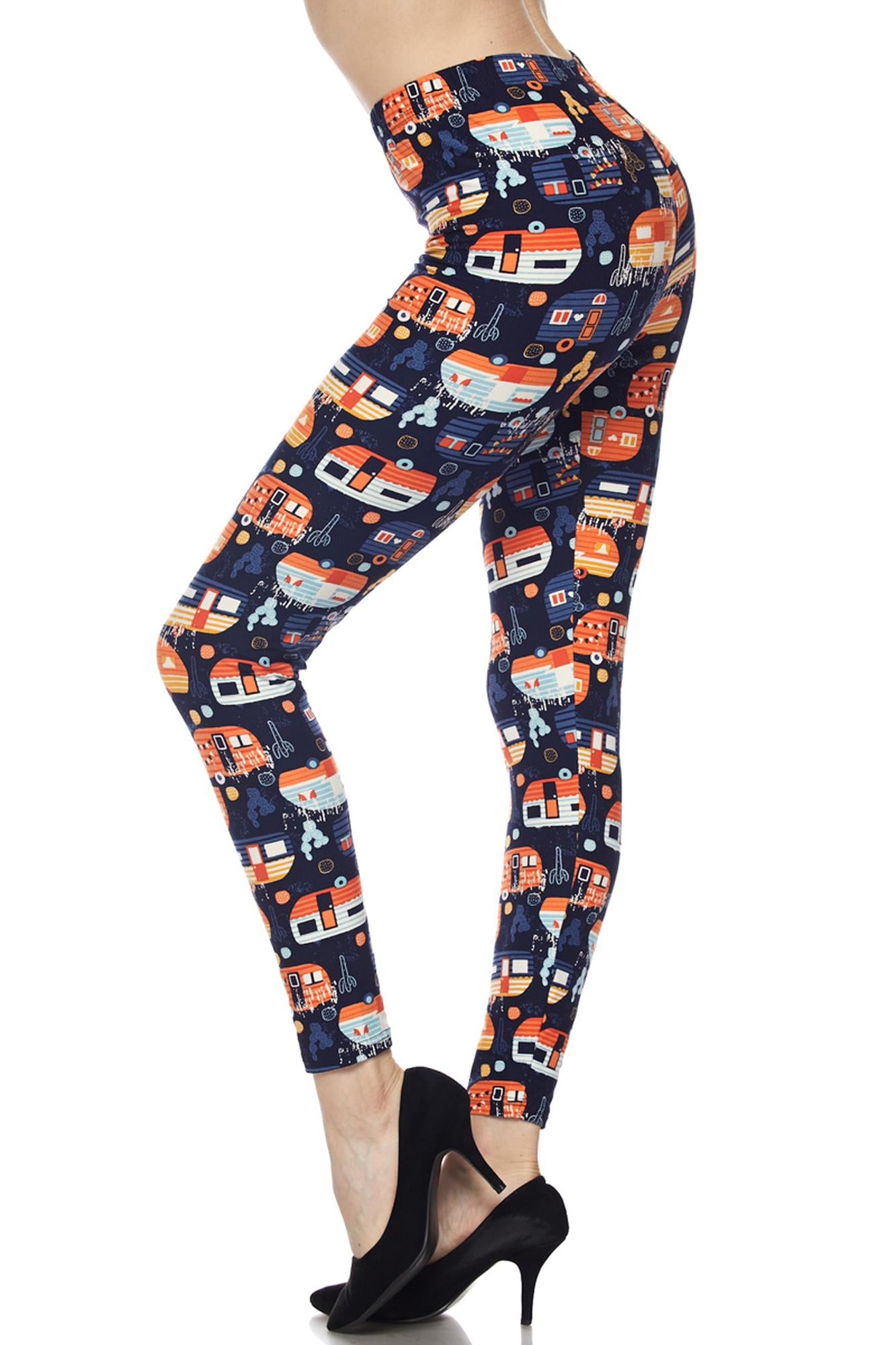 Buttery Soft Colorful Camper Plus Size Leggings - 3X-5X (One Size Plus,Orange)