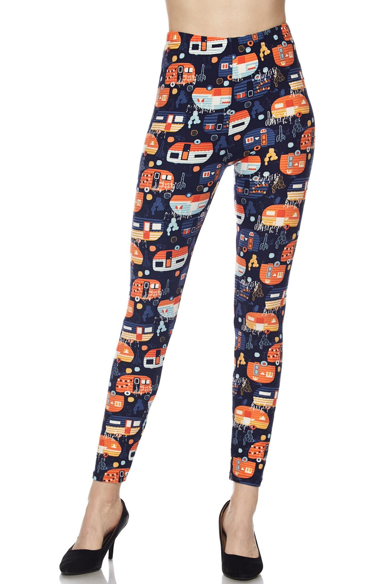Buttery Soft Colorful Camper Plus Size Leggings - 3X-5X (One Size Plus,Orange)