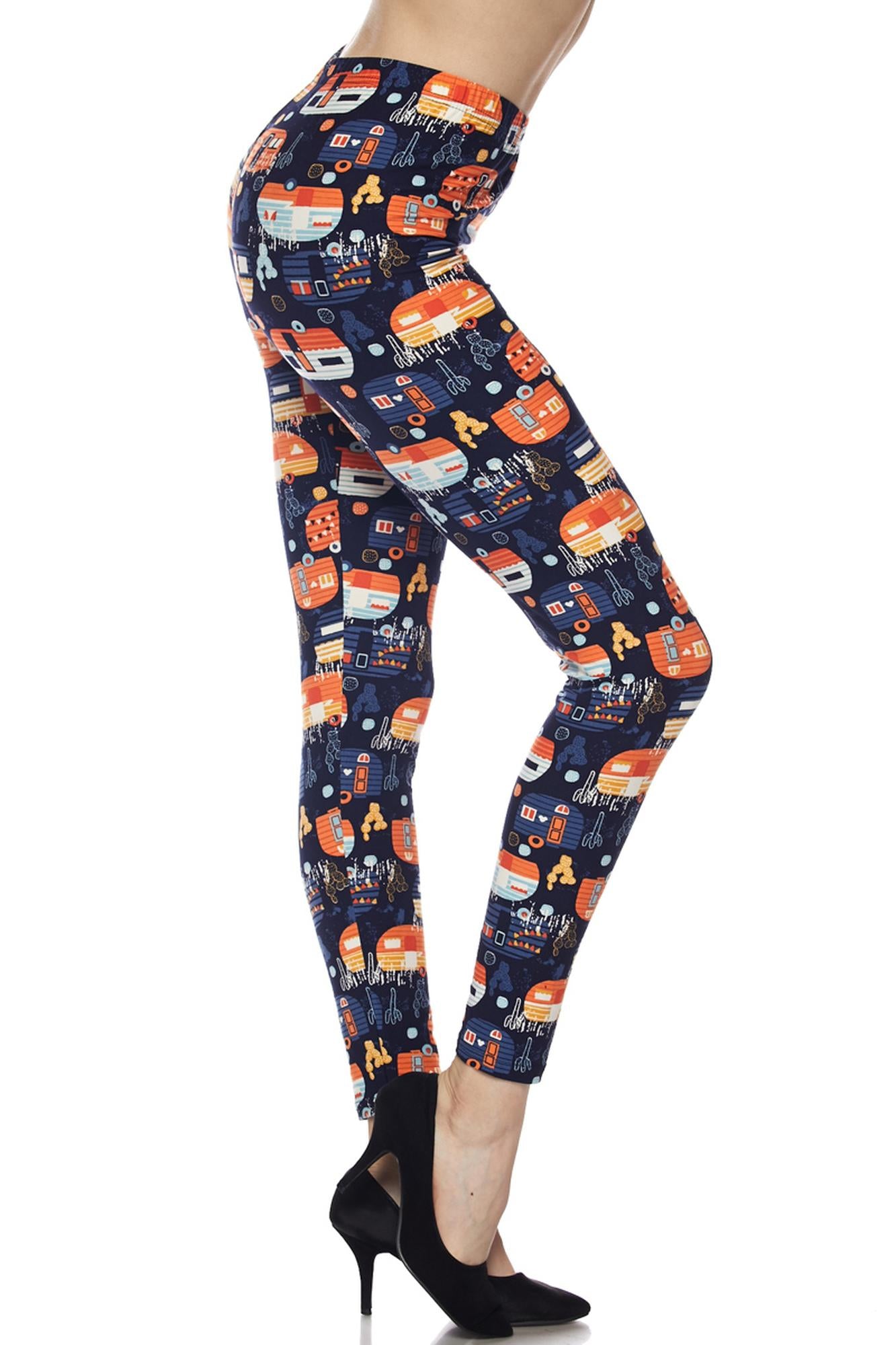 Buttery Soft Colorful Camper Plus Size Leggings - 3X-5X (One Size Plus,Orange)