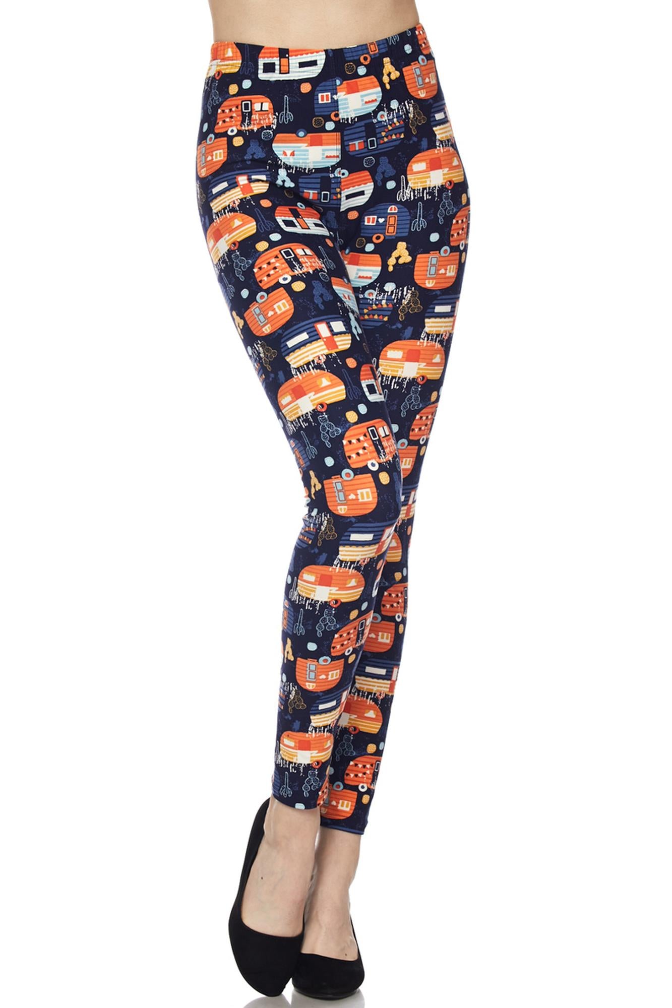 Buttery Soft Colorful Camper Plus Size Leggings - 3X-5X (One Size Plus,Orange)