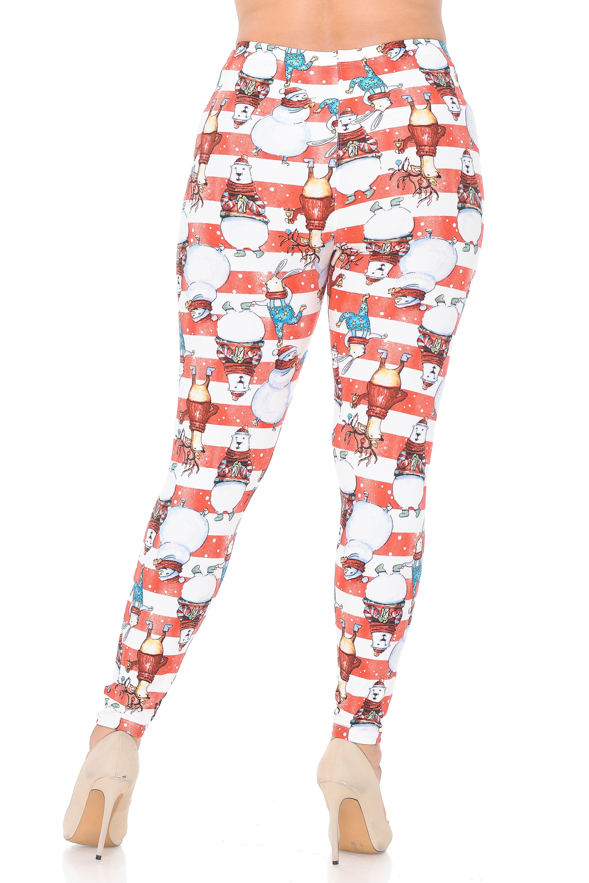 Buttery Soft Vintage Christmas Figurine Extra Plus Size Leggings - 3X-5X (Red,XPlus One Size)