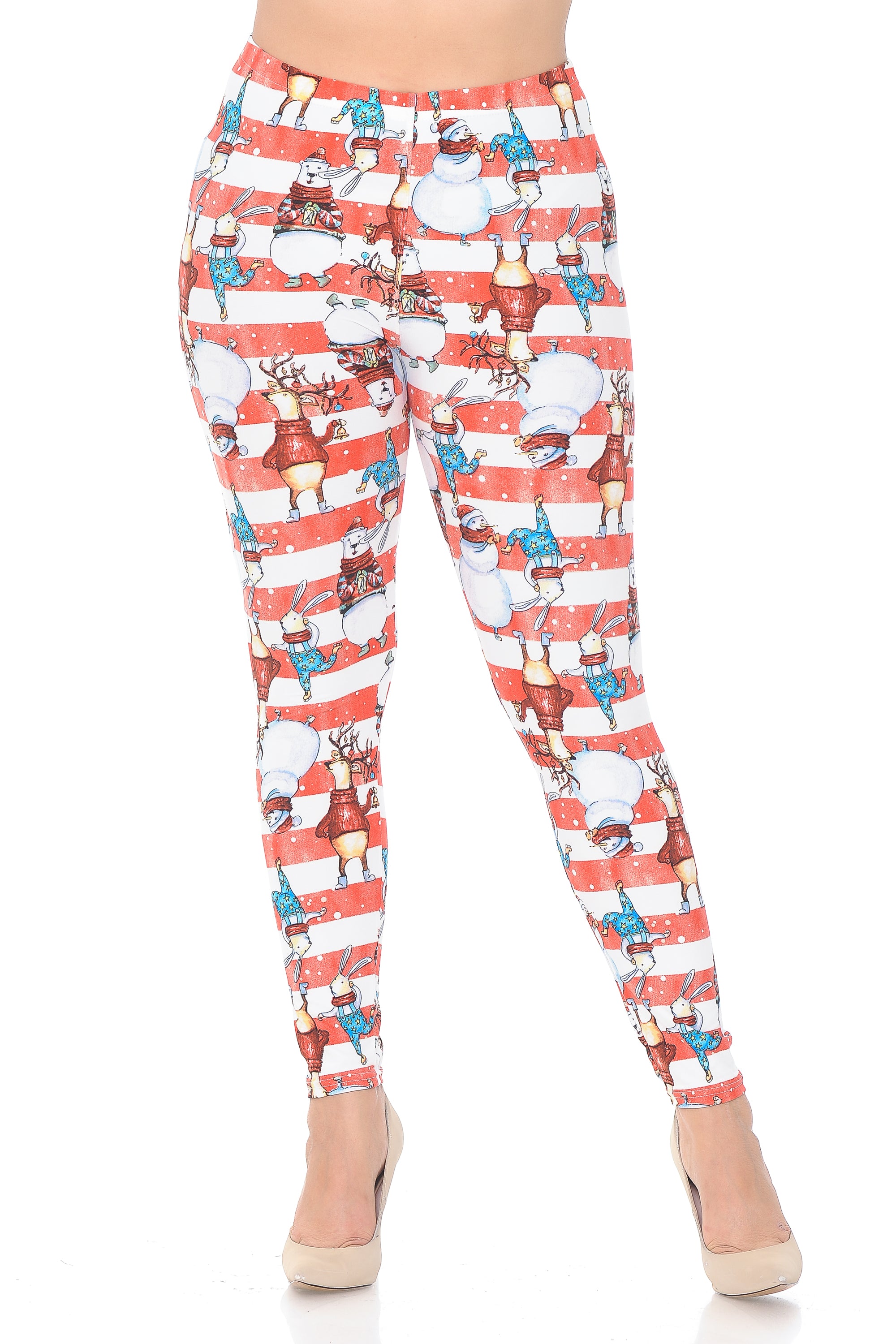 Buttery Soft Vintage Christmas Figurine Extra Plus Size Leggings - 3X-5X (Red,XPlus One Size)