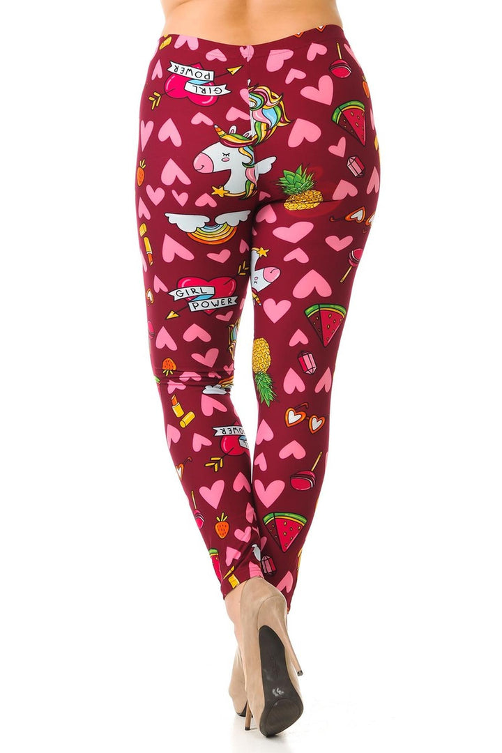 Buttery Soft Hearts and Unicorns Plus Size Leggings - 3X-5X (One Size Plus,Fuchsia)