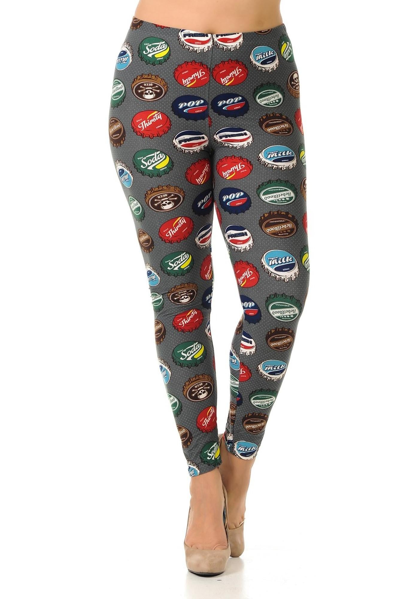 Buttery Soft Groovy Bottlecap Plus Size Leggings - 3X-5X (One Size Plus,Charcoal)
