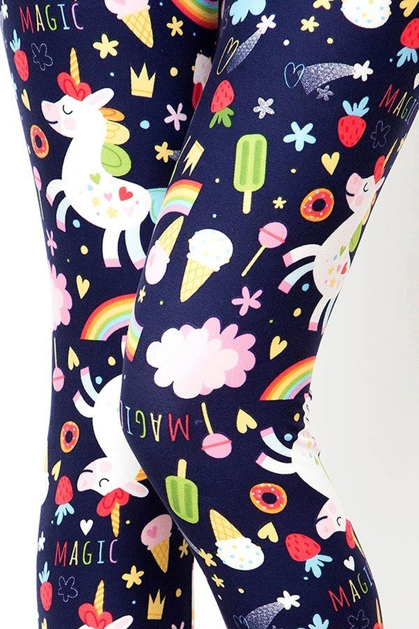 Buttery Soft Magic Unicorns and Treats Extra Plus Size Leggings - 3X - 5X (XPlus One Size,Navy)