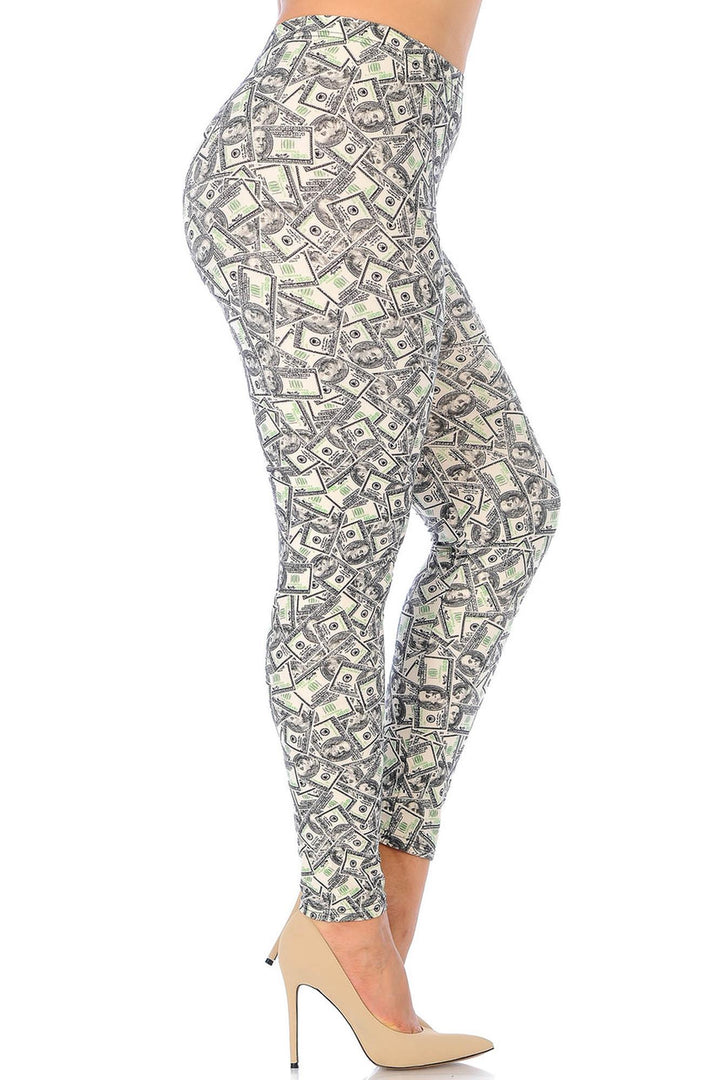 Buttery Soft Money Plus Size Leggings - 3X-5X (One Size Plus,Ivory)