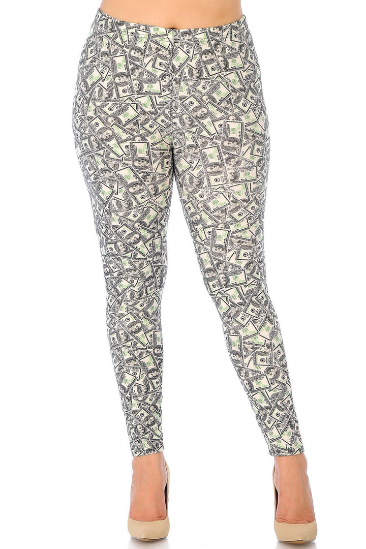 Buttery Soft Money Plus Size Leggings - 3X-5X (One Size Plus,Ivory)