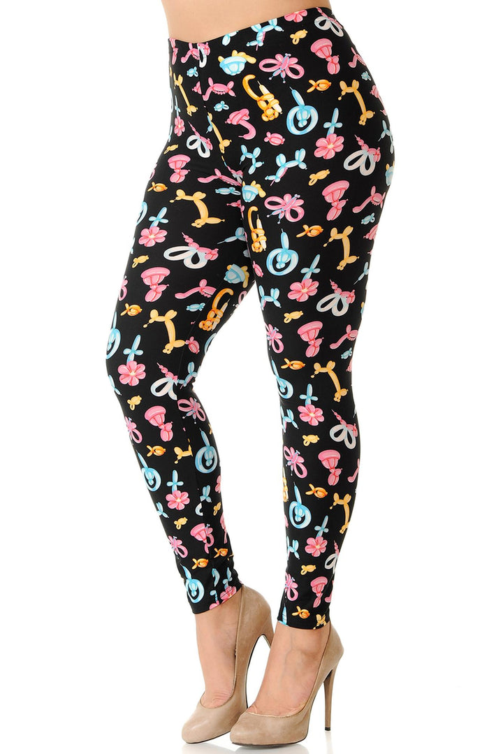 Buttery Soft Animal Balloon Plus Size Leggings - 3X-5X (One Size Plus,Pink)