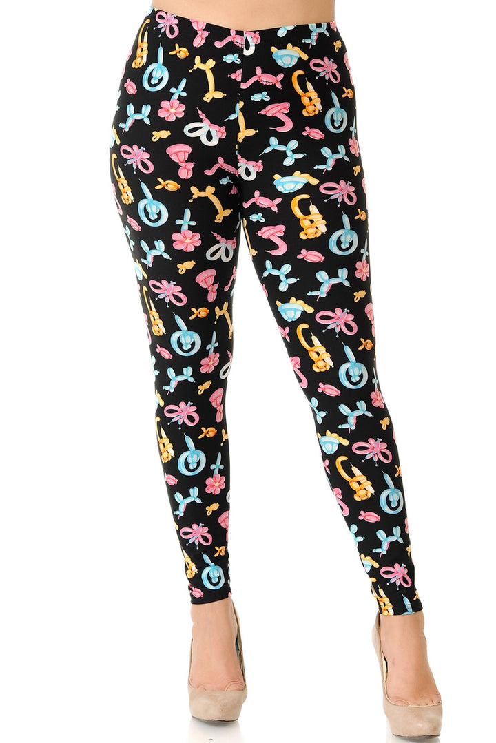 Buttery Soft Animal Balloon Plus Size Leggings - 3X-5X (One Size Plus,Pink)