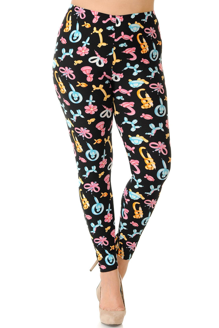 Buttery Soft Animal Balloon Plus Size Leggings - 3X-5X (One Size Plus,Pink)