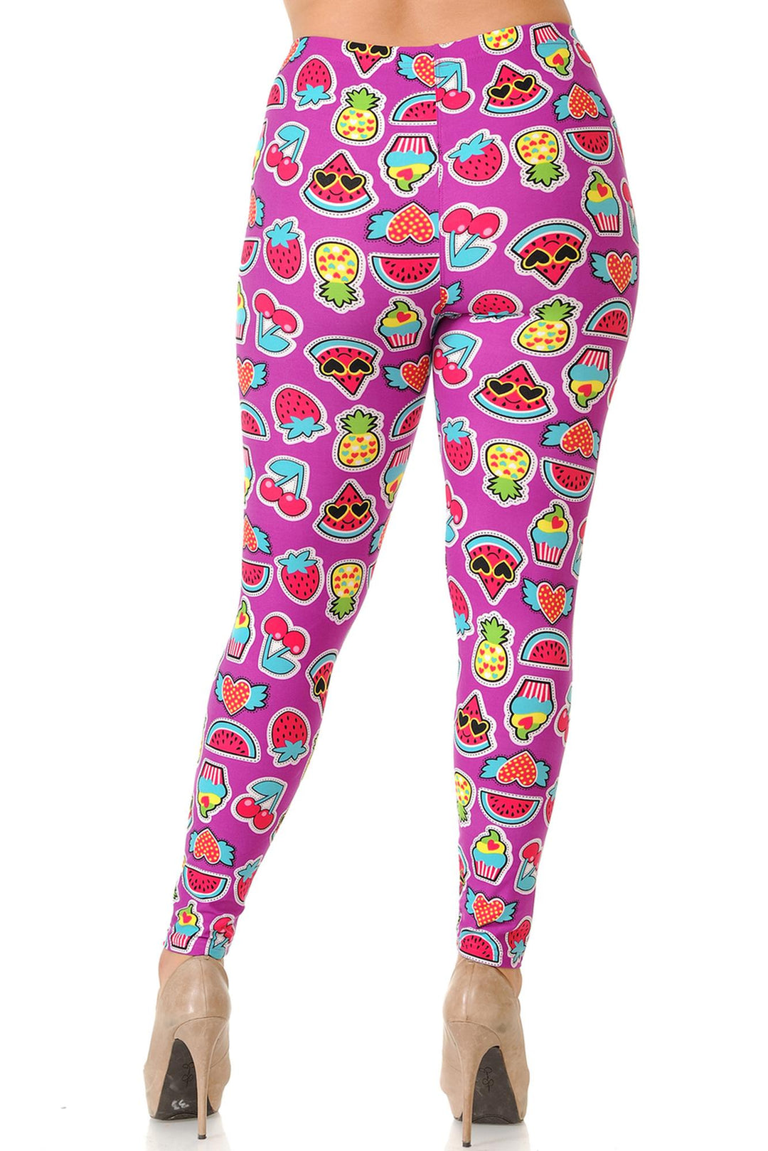 Buttery Soft Cartoon Fruit Plus Size Leggings - 3X-5X (One Size Plus,Fuchsia)