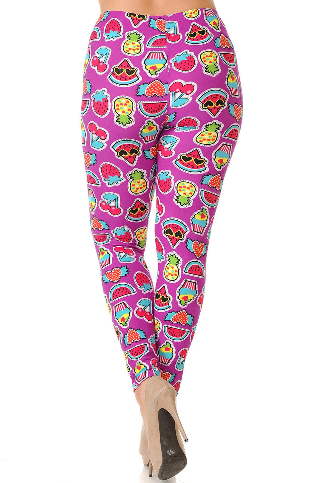 Buttery Soft Cartoon Fruit Plus Size Leggings - 3X-5X (One Size Plus,Fuchsia)