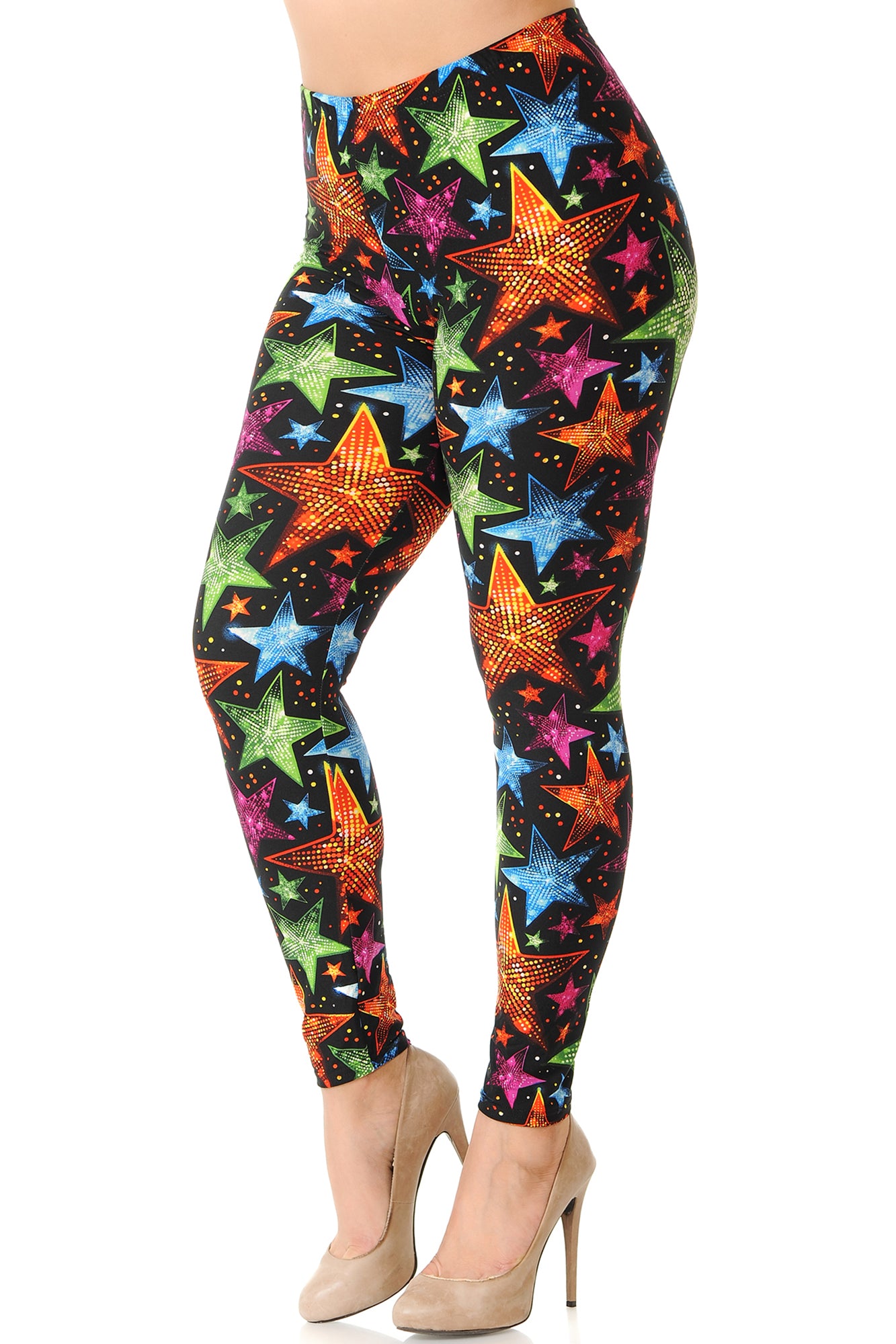 Buttery Soft Glitter Star Extra Plus Size Leggings - 3X-5X (XPlus One Size,Multi Color Bold)