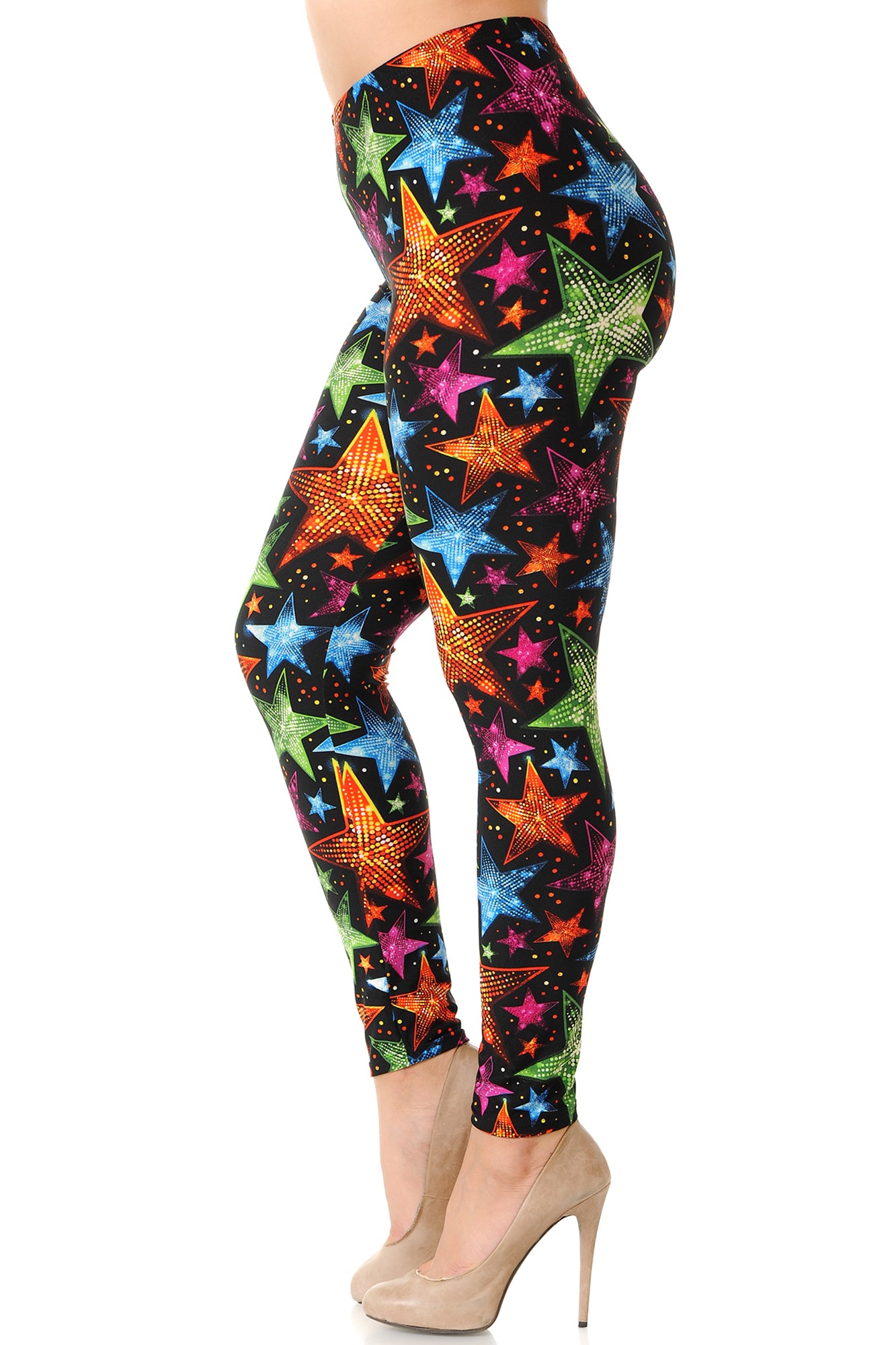 Buttery Soft Glitter Star Extra Plus Size Leggings - 3X-5X (XPlus One Size,Multi Color Bold)