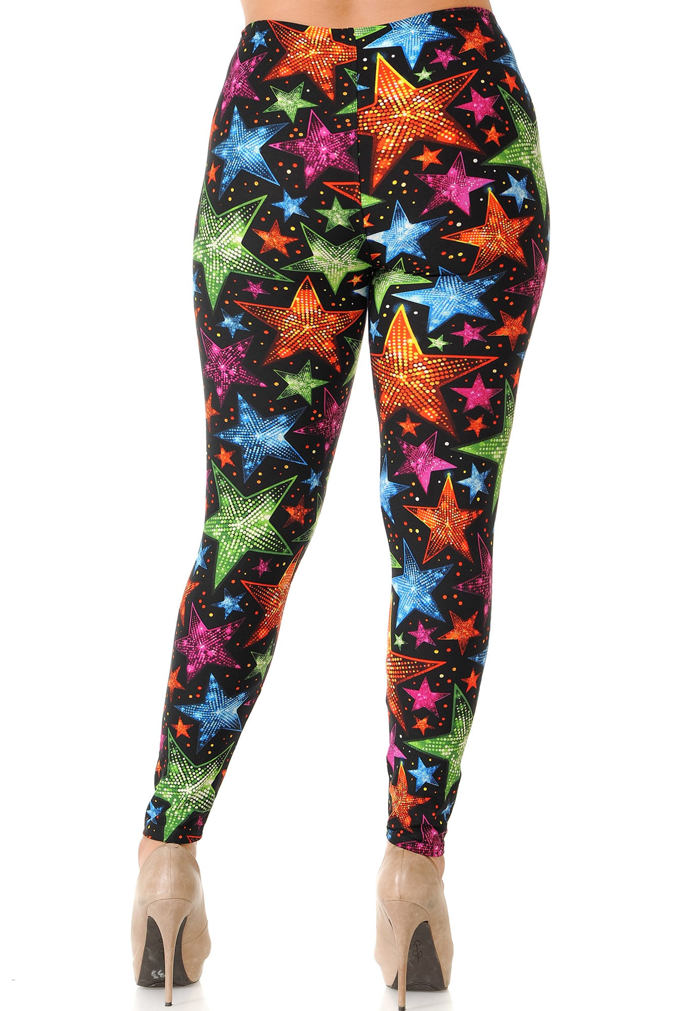 Buttery Soft Glitter Star Extra Plus Size Leggings - 3X-5X (XPlus One Size,Multi Color Bold)