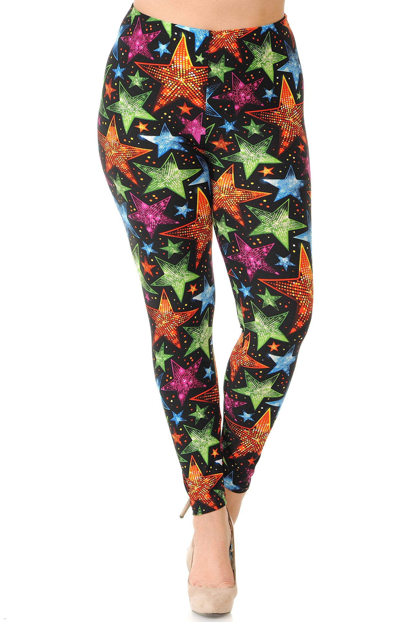 Buttery Soft Glitter Star Extra Plus Size Leggings - 3X-5X (XPlus One Size,Multi Color Bold)