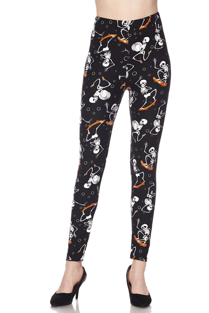 Buttery Soft Skateboarding Skeletons Plus Size Leggings - 3X - 5X (One Size Plus,Black)