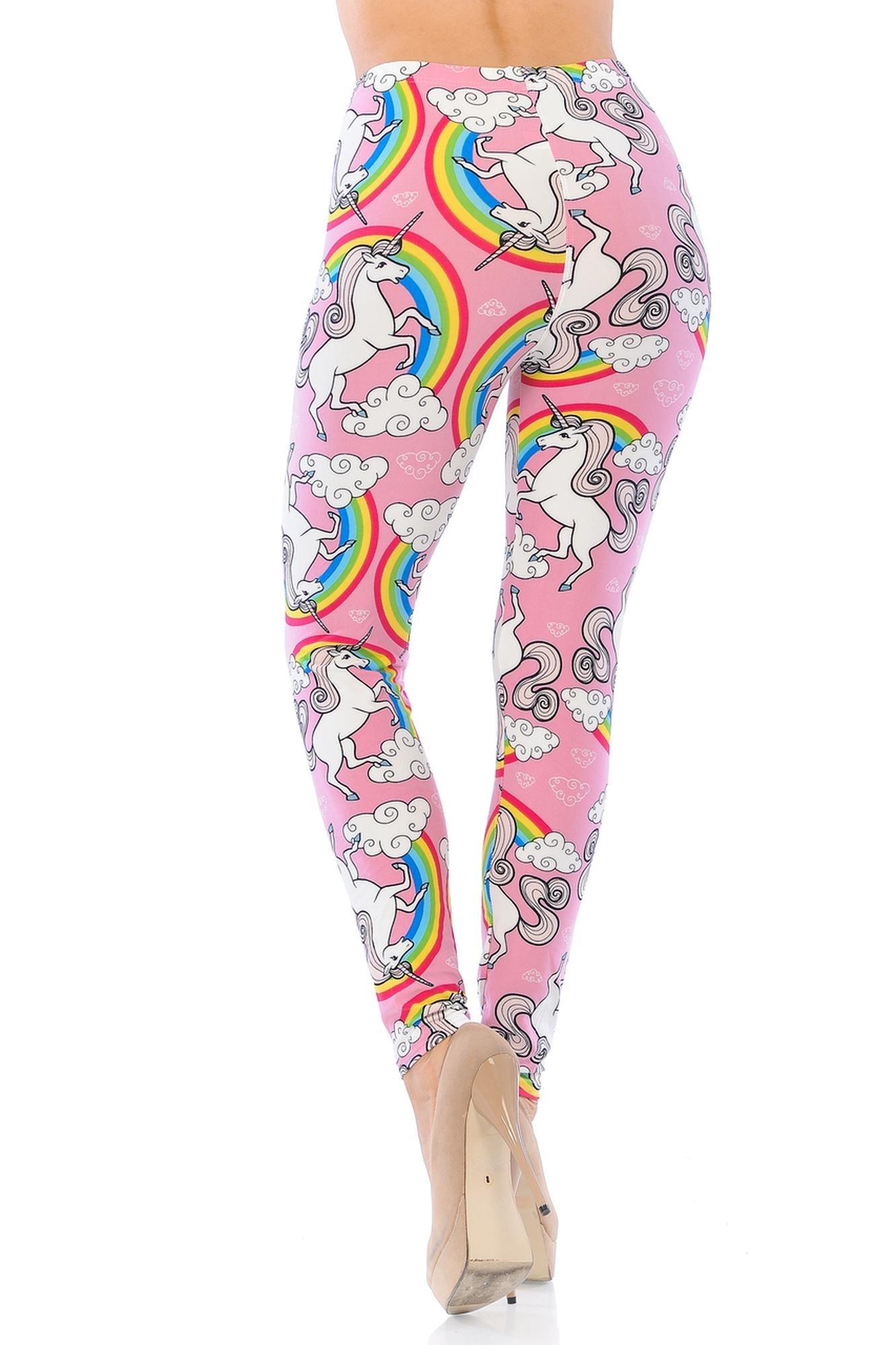 Buttery Soft Pink Rainbow Unicorn Plus Size Leggings - 3X - 5X (One Size Plus,Pink)