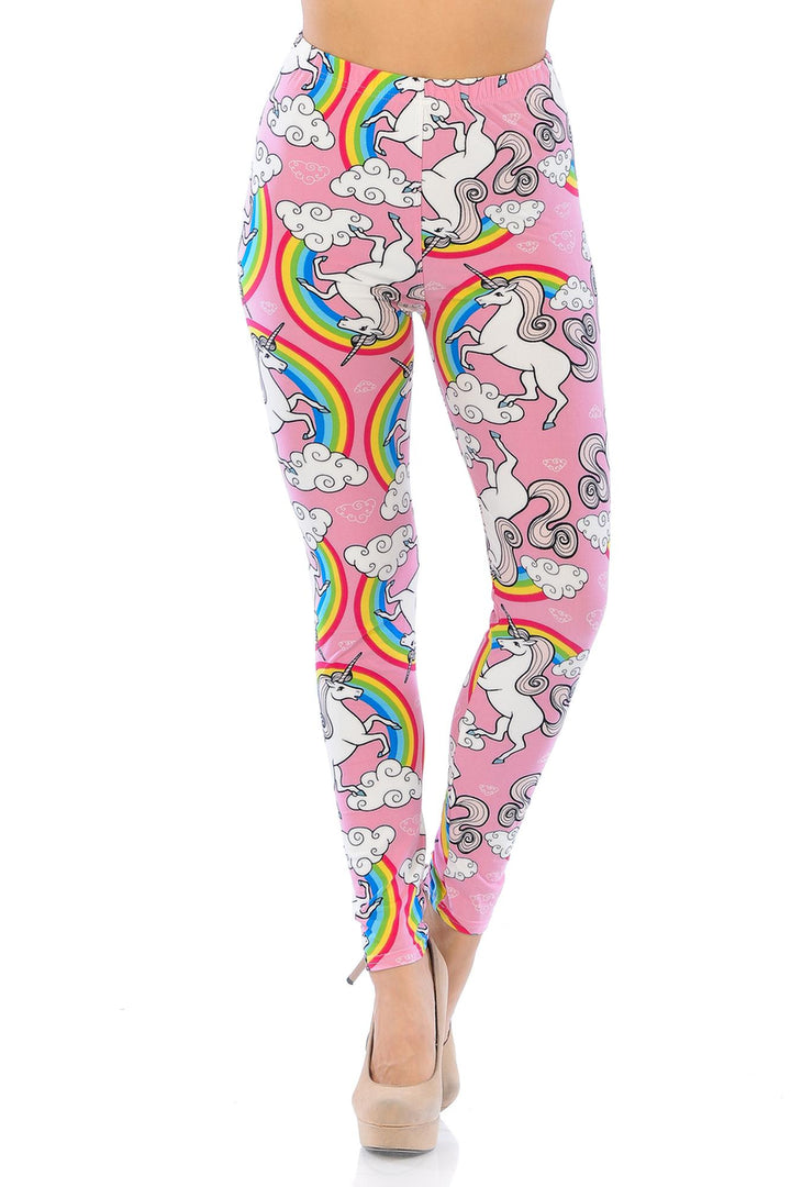 Buttery Soft Pink Rainbow Unicorn Plus Size Leggings - 3X - 5X (One Size Plus,Pink)