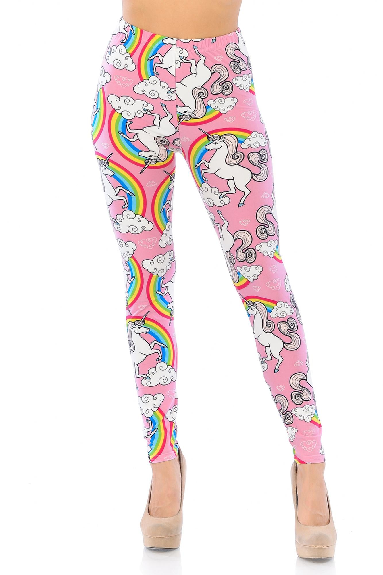 Buttery Soft Pink Rainbow Unicorn Plus Size Leggings - 3X - 5X (One Size Plus,Pink)