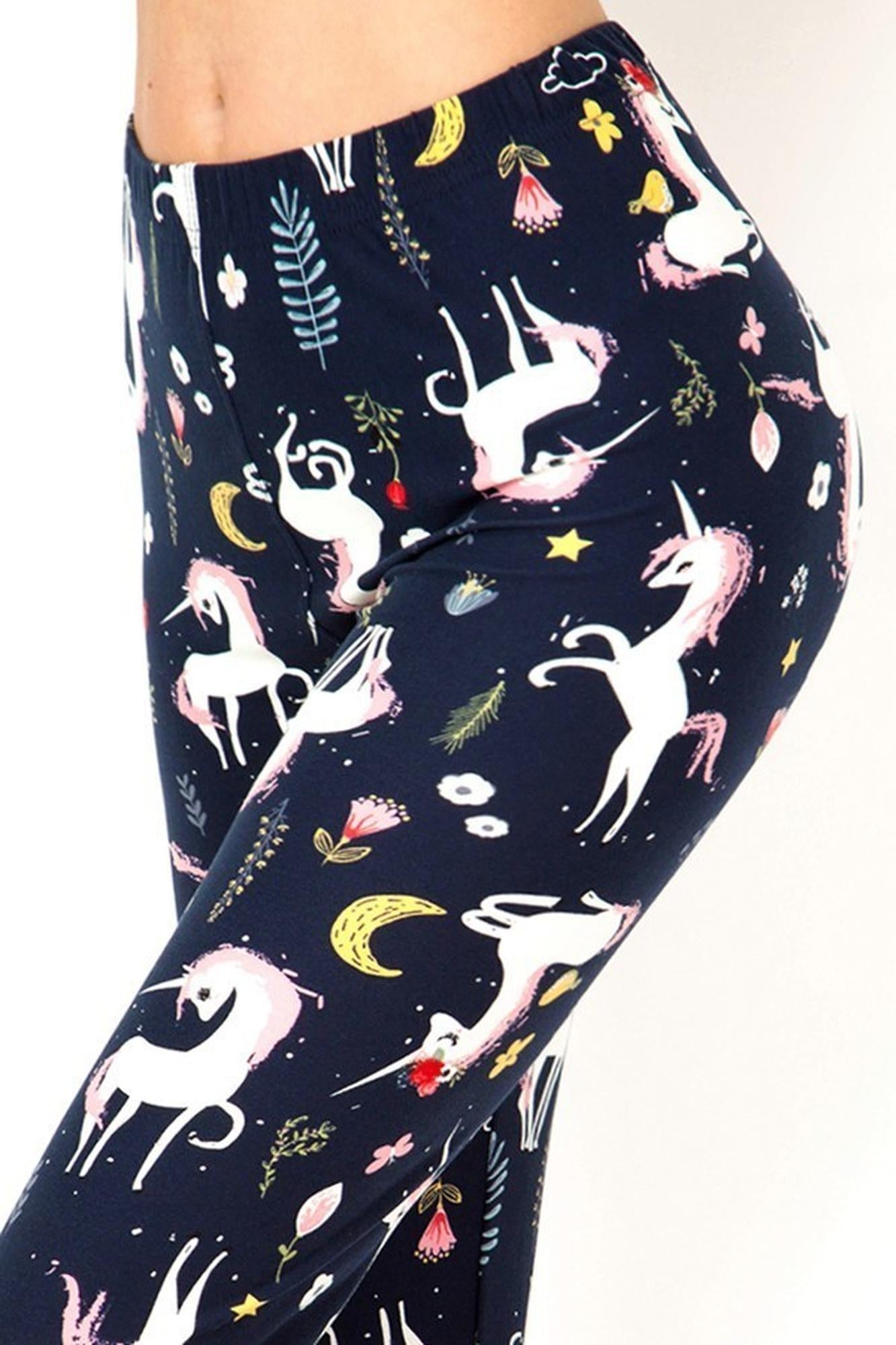 Buttery Soft Moonlight Unicorn Extra Plus Size Leggings - 3X - 5X (XPlus One Size,Navy)