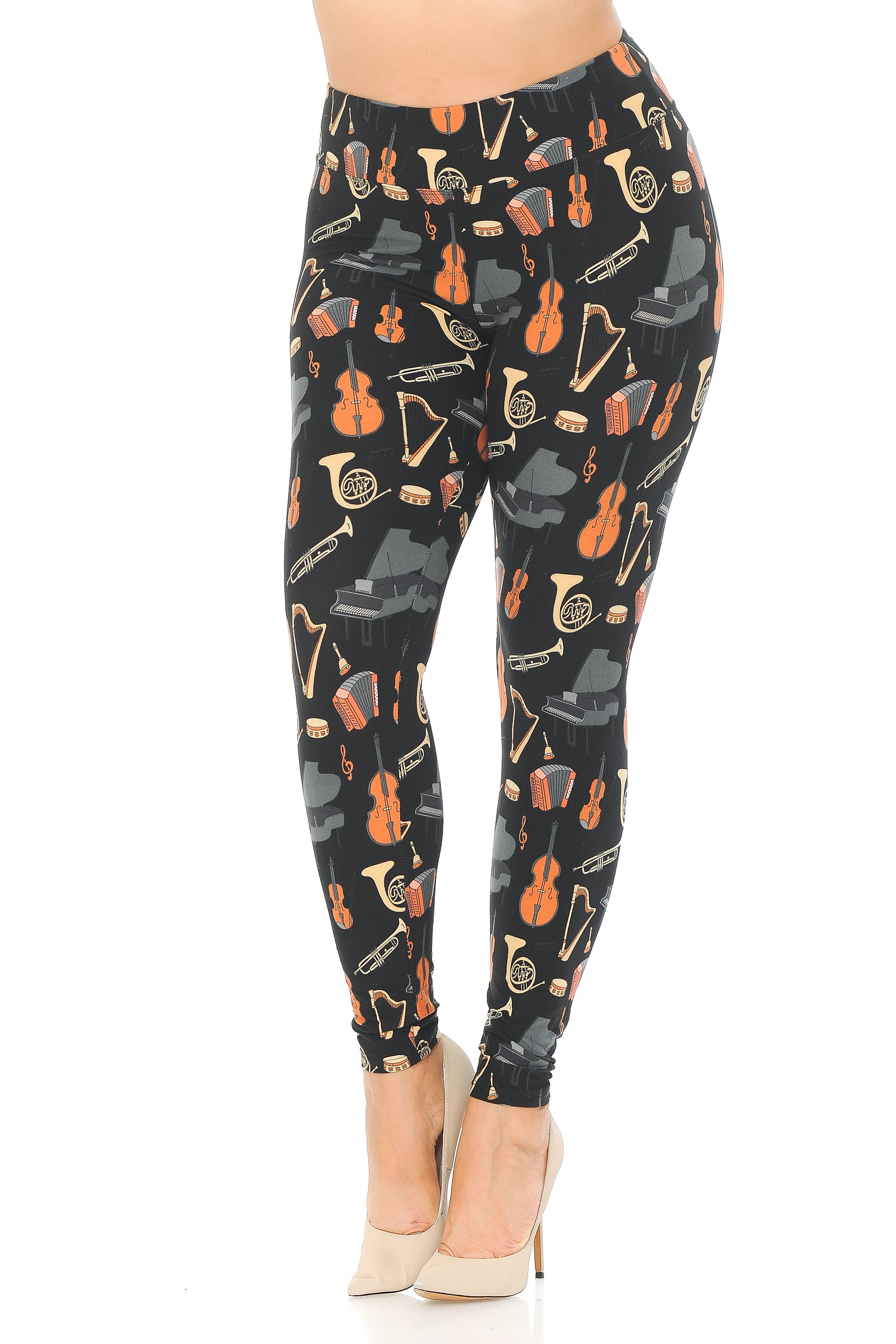 Buttery Soft Musical Instrument Extra Plus Size Leggings - 3X-5X (XPlus One Size,Black)