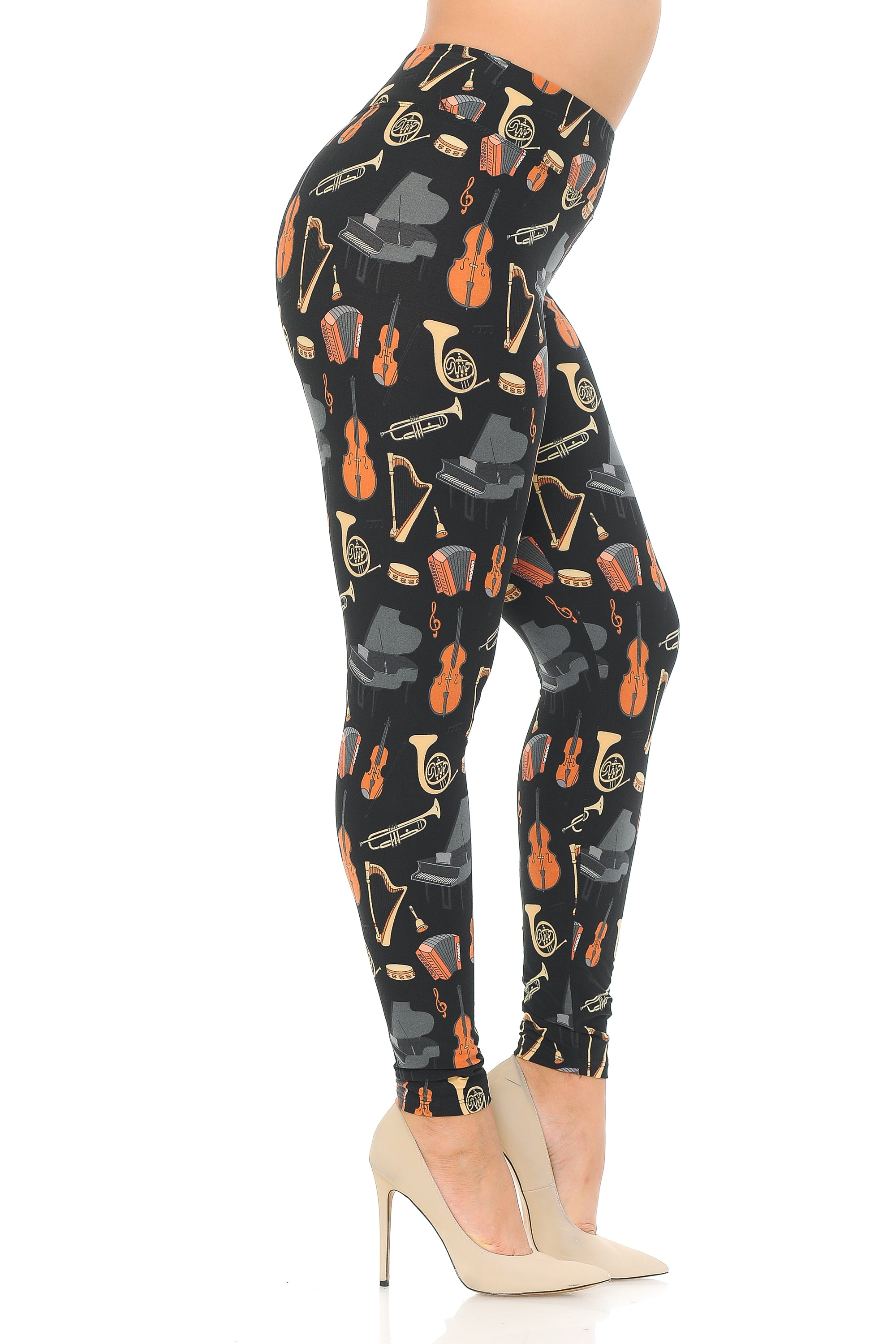 Buttery Soft Musical Instrument Extra Plus Size Leggings - 3X-5X (XPlus One Size,Black)