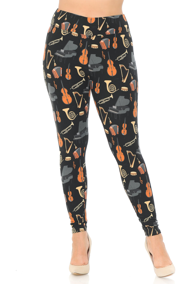 Buttery Soft Musical Instrument Extra Plus Size Leggings - 3X-5X (XPlus One Size,Black)