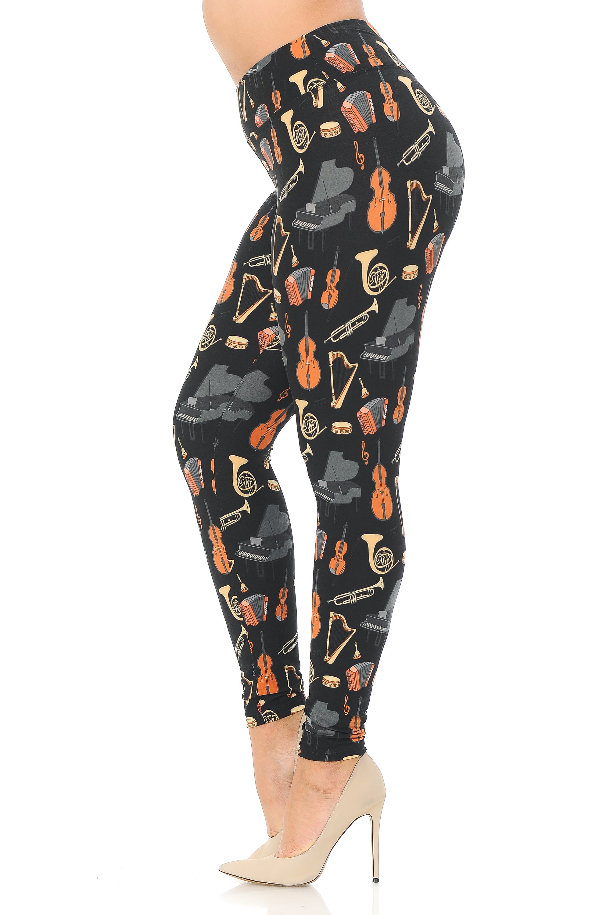 Buttery Soft Musical Instrument Extra Plus Size Leggings - 3X-5X (XPlus One Size,Black)