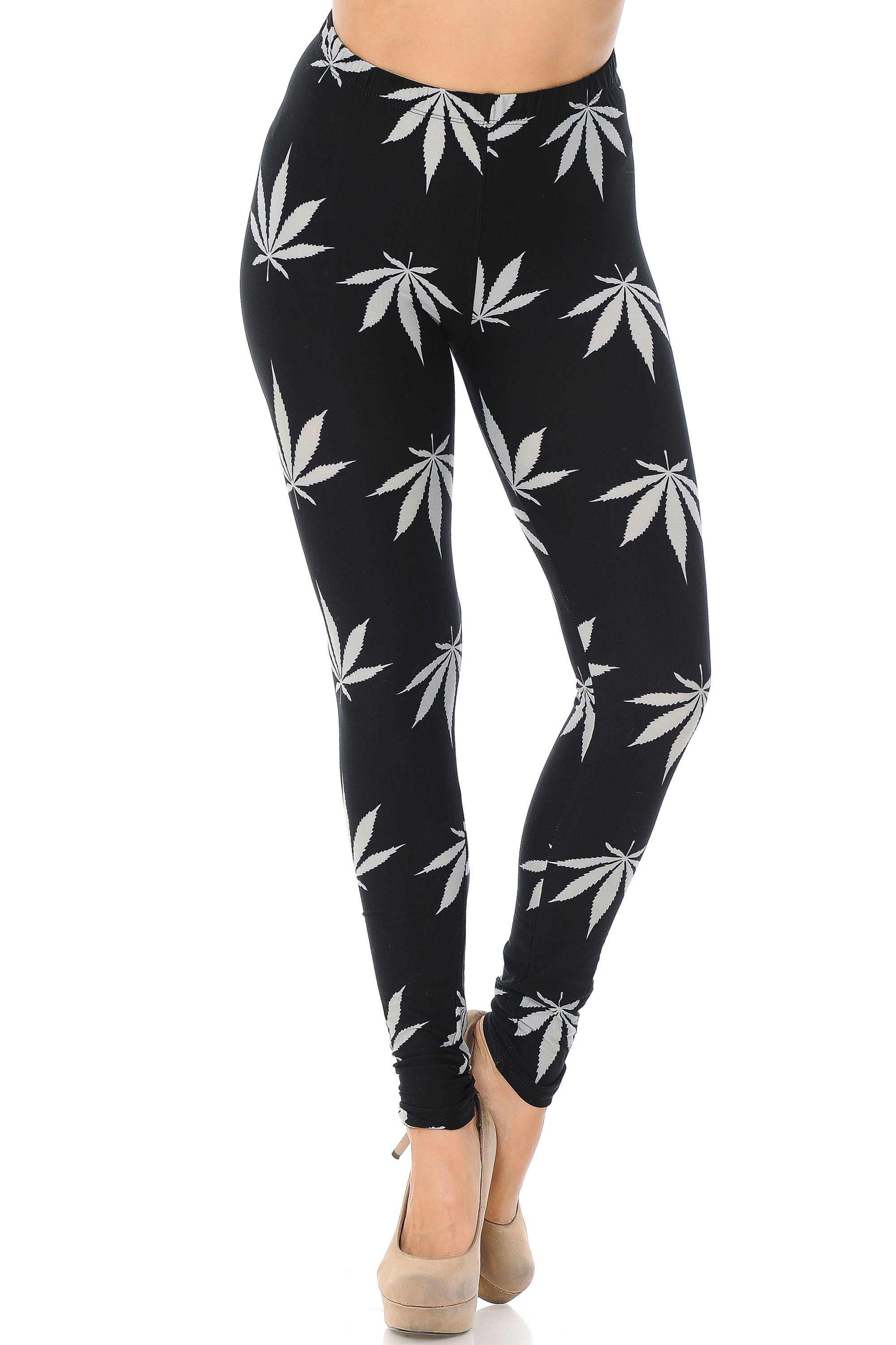 Buttery Soft Black Marijuana Extra Plus Size Leggings - 3X-5X (XPlus One Size,Black)