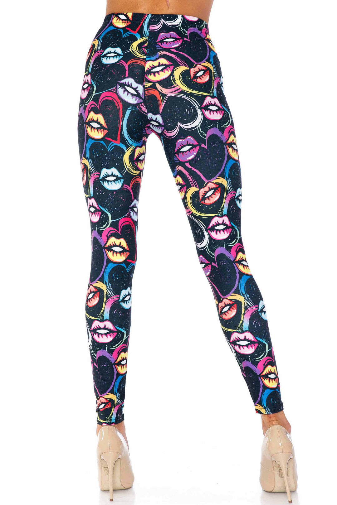 Creamy Soft Leggings Premium Women's Colorful Lips and Hearts Extra Plus, High Rise, Stretchy, Comfortable, 3X-5X Leggings - by USA Fashion