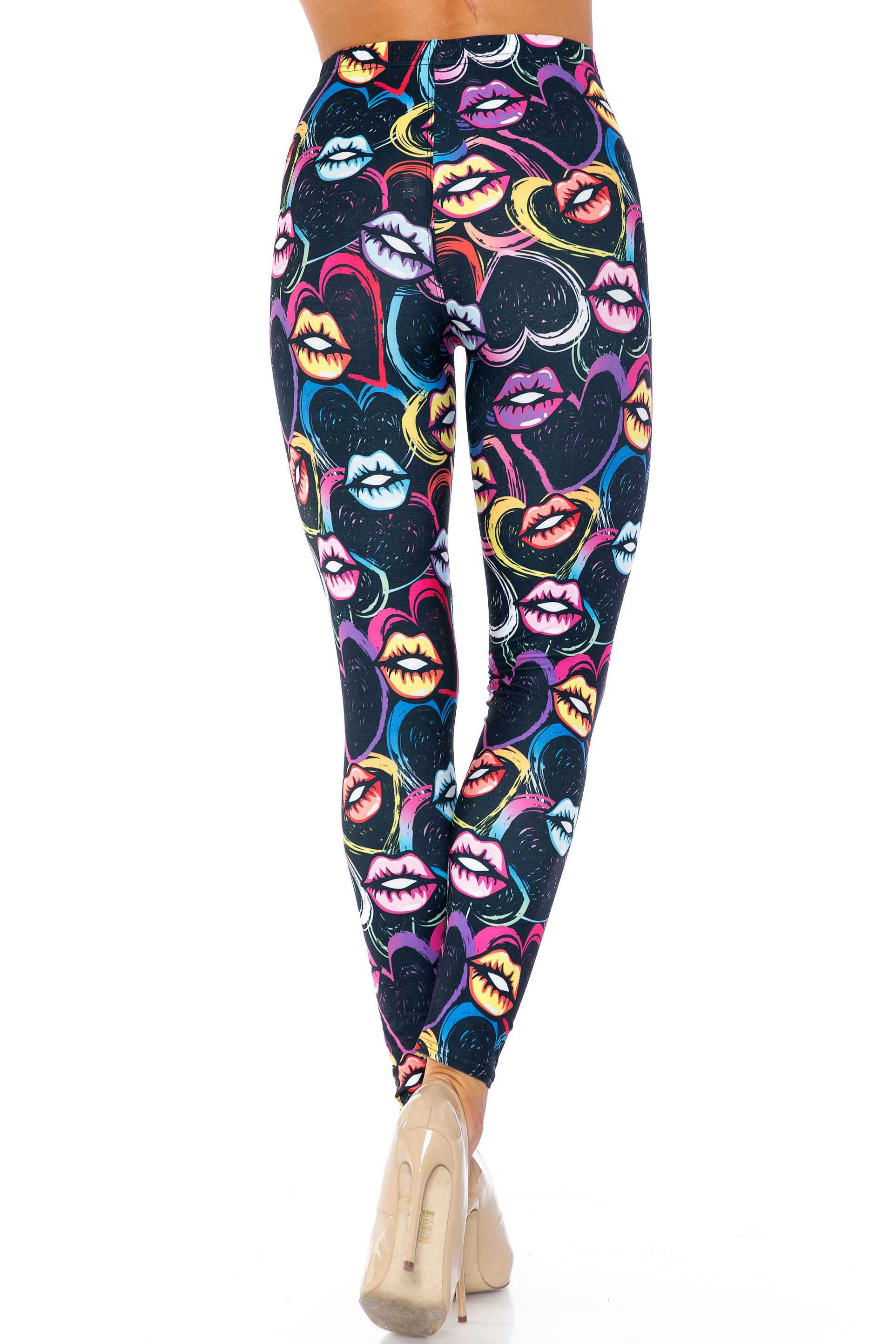 Creamy Soft Leggings Premium Women's Colorful Lips and Hearts Extra Plus, High Rise, Stretchy, Comfortable, 3X-5X Leggings - by USA Fashion